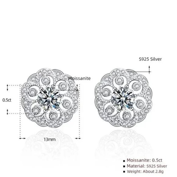Certified 1ct. t.w. Moissanite Diamond Flower Stud Earrings NEW - Picture 7 of 10